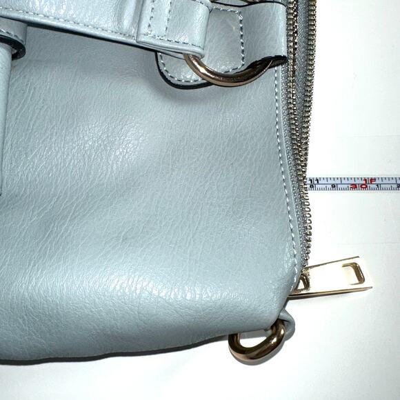 Womens Light Blue Leather Tote Bag with Front Pockets Gold Hardware Shoulder Bag - Picture 10 of 10